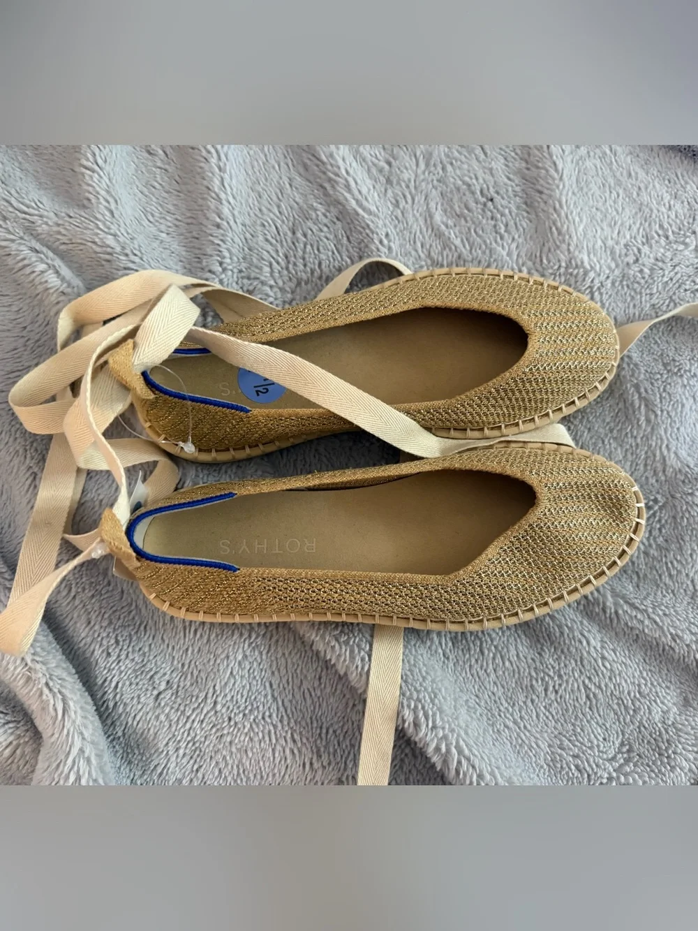 Rothy’s 7.5 NEW Woven Metallic Espadrille Ballet Flat - Gold - Picture 2 of 4